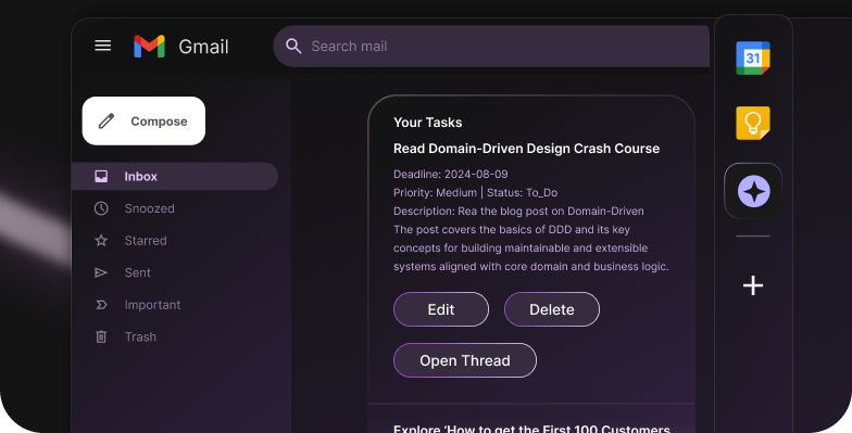 Manage tasks within Gmail